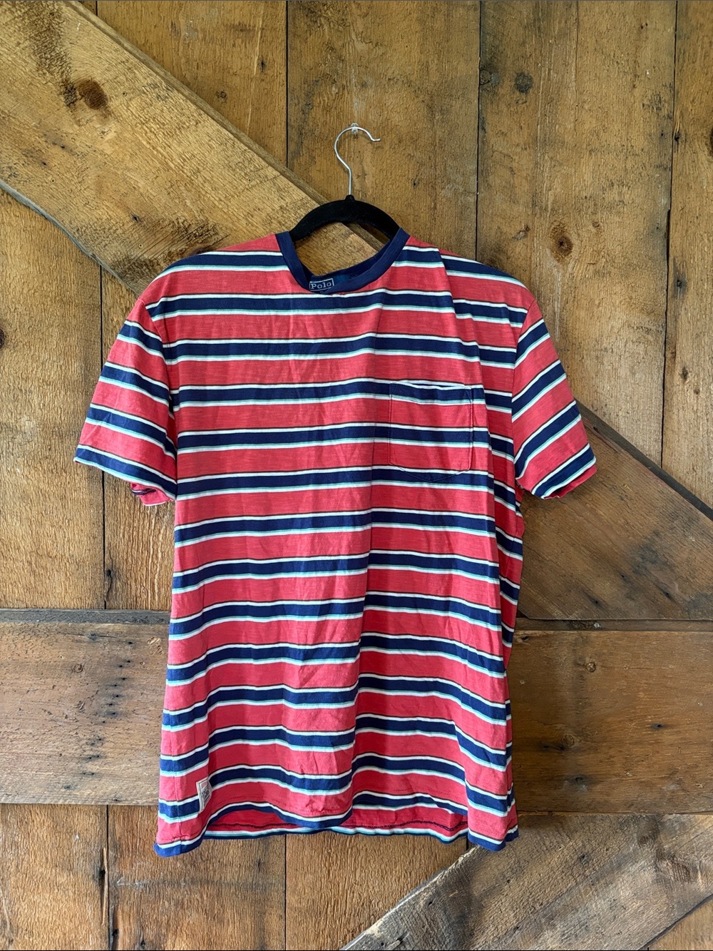 Striped Red, Navy & Green Men's Pocket Tee